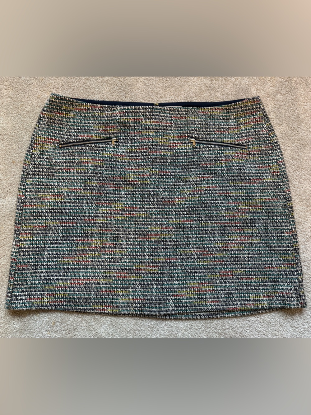 LOFT Plus Tweed Skirt Size 18 Navy Multicolor Metallic Thread Mini Pencil Skirt